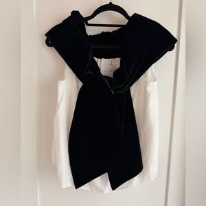 Mare Mare Anthropologie White Off The Should Top With Black Velvet Bow